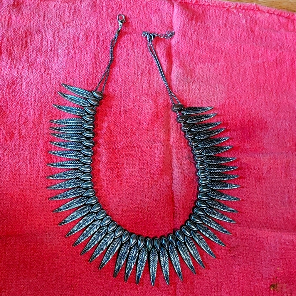 Vintage statement necklace, feather, hand crafted 18-20 inch
